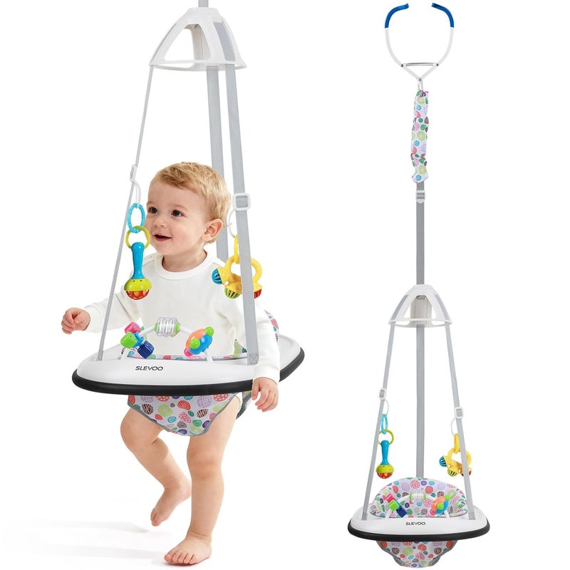 Slevoo Baby Jumper, Baby Door Jumper with Bumper, Play Tray and Two Jingle Rattles, Joyful Bubbles - Image 1